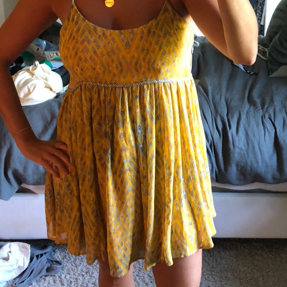 Free People Yellow/Gray Printed Summer Dress
